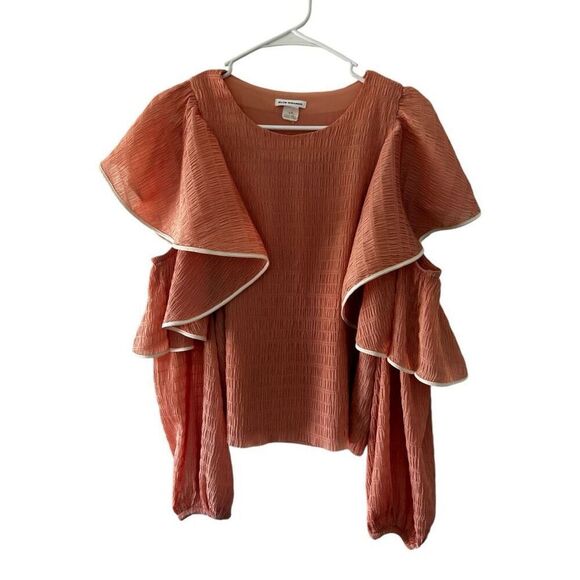 Club Monaco Blush Pink Cold Shoulder Long Sleeve Blouse Size S Ruffle Textured - Picture 1 of 10